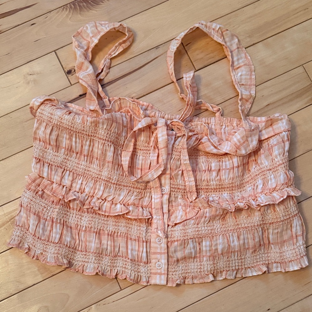 American Eagle Outfitters Coral Smocked Crop Top